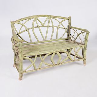 Green Painted Wood Twig-Form Garden Bench