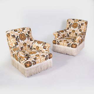 Pair of Modern Linen Upholstered Club Chairs