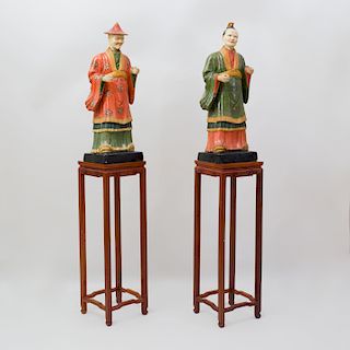 Pair of English Painted Composition Chinese Nodding Head Figures 