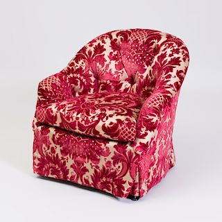 Cut Velvet Damask Tufted-Upholstered Tub Chair