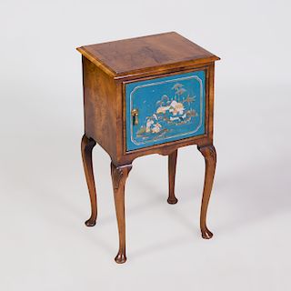 Dutch Rococo Style Walnut and Blue Lacquer Bedside Table
