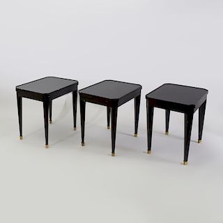 Set of Three Brass-Mounted Ebonized Telephone Tables, in the Manner of Maison Jansen
