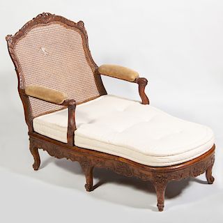 Louis XV Carved Beechwood and Caned Chaise Lounge