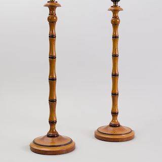 Pair of Painted Faux Bamboo Lamps with Shades