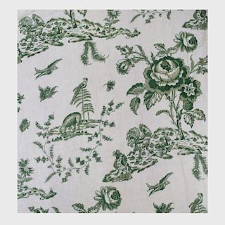 Three Sets of French Green and Cream Linen Toile Curtains, Le Manach
