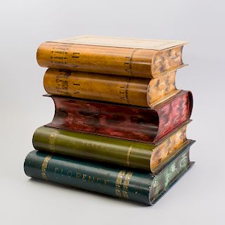  Decorative Tôle Peinte Stack of Books with Hinged Lid