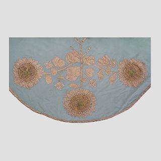 Italian Metallic Thread Embroidered Linen Sunflower Tablecloth and Twelve Matching Napkins