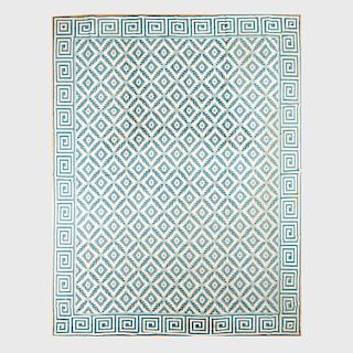 Modern Blue and White Floral Geometric Silk Carpet