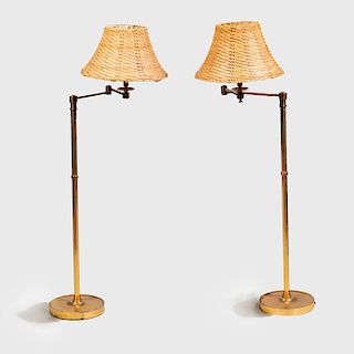 Pair of Brass Retractable Floor Lamps
