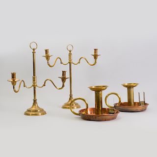 Pair of English Brass Two-Light Retractable Candelabra 