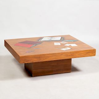 Modern Walnut and Painted Trompe L'oeil Low Table