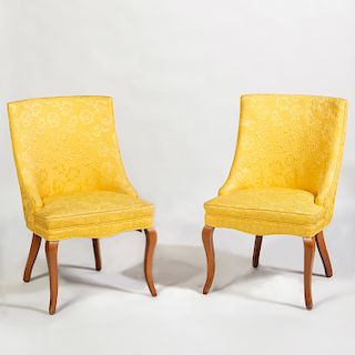 Pair of Vintage Damask Upholstered Dining Chairs