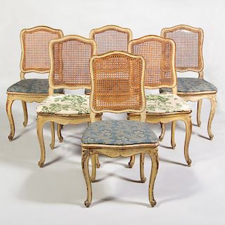 Set of Six Louis XV Cream Painted and Caned Chaises à la Reine