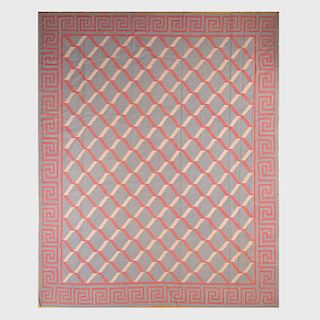 Modern Grey, Pink and Red Geometric Flatweave Carpet