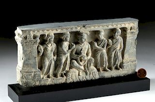 Gandharan Schist Relief Panel - Buddha & Devotees
