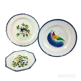 Three Staffordshire Peafowl-decorated Pearlware Plates
