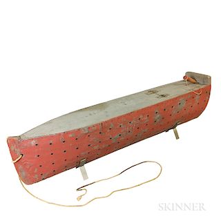 Red-painted and Pierced Tin Hull Model