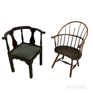 Sack-back Windsor Chair and a Chippendale-style Roundabout Chair.  Estimate $200-400