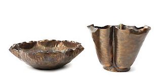 Two American Arts and Crafts Hammered Copper Bowls, Height of tallest 4 3/4 x diameter 7 1/2 inches.