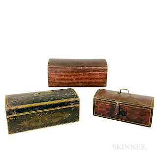 Three Small Paint-decorated Pine and Poplar Dome-top Boxes