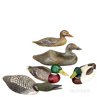Five Carved and Painted Wood Duck Decoys