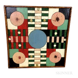 Polychrome Painted Wood Parcheesi Game Board