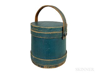 Blue-painted Pine Stave-constructed Firkin