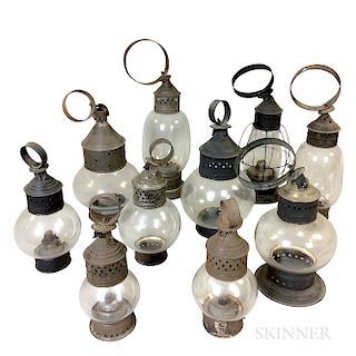 Ten Mostly Tin and Glass Onion Lamps