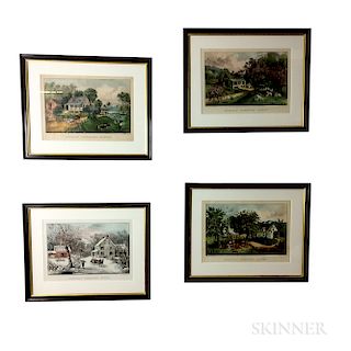 Four Framed Currier & Ives Four Seasons Lithographs