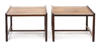 A Pair of Brode Blindheim Rosewood Side Tables, Height 15 x width 21 x depth 19 inches.