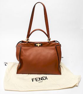 Fendi "Peekaboo" Tan Leather Shoulder / Tote Bag