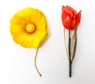 Two Floral Brooches incl. Valentino Tulip & Poppy