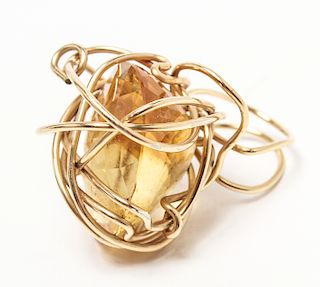 14K Yellow Gold & Large Oval Faceted Citrine Ring