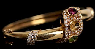 18K Gold, Pave Diamond & Precious Stones Bracelet