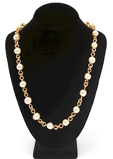 Chanel Gold-Tone & Faux Pearls Linked Necklace