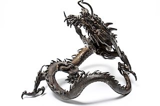 Japanese Meiji Silver Dragon Sculpture Signed