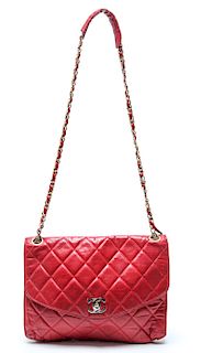 Chanel Vintage Red Leather Shoulder Bag