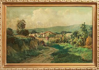 Romolo Romano Landscape with Figures Oil on Canvas