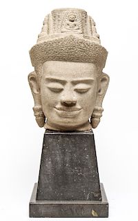 Khmer Buddha Head Cambodia Sandstone, Antique