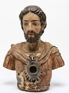 Mesoamerican Bust of Christ Carved Wood Reliquary