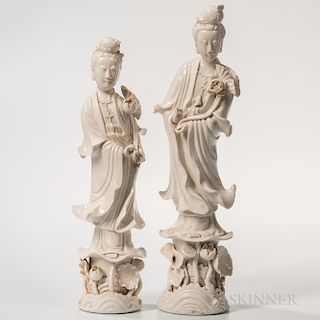 Two Blanc-de-Chine Figures of Guanyin