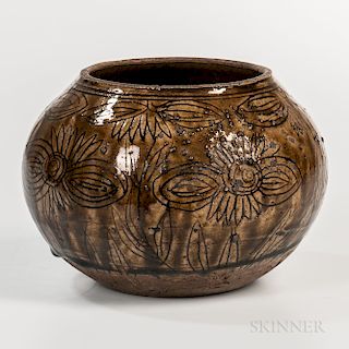 Brown-glazed Stoneware Jar