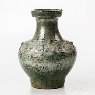 Large Iridescent Green-glazed Jar