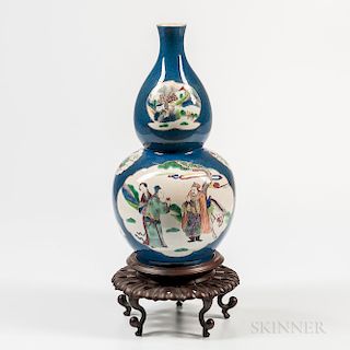Powder Blue-glazed Polychrome Double Gourd Vase