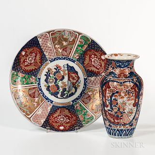 Large Imari Charger and a Vase