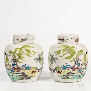 Pair of Fencai Ginger Jars and Covers