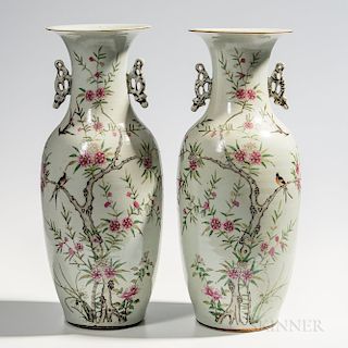 Pair of Large Enameled Porcelain Vases