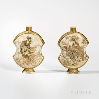 Pair of Small Satsuma Flask Vases
