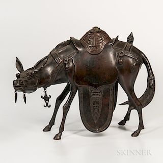 Donkey-shaped Bronze Censer and Wood Cover