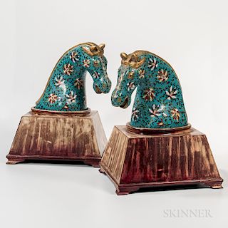Pair of Cloisonne Horse Heads